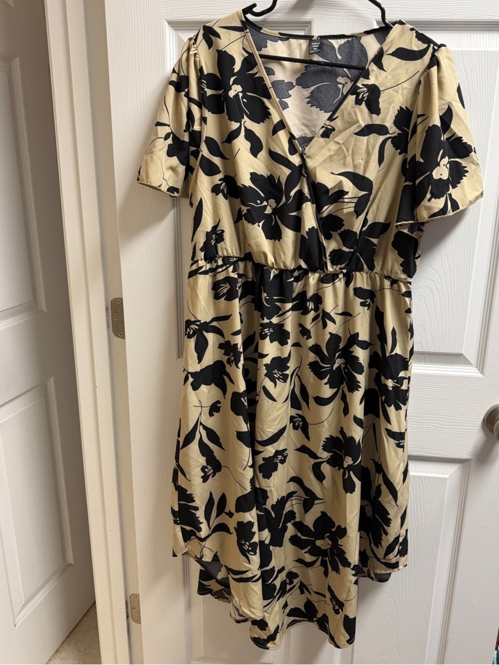 High-Low Dress in Cream with Black Floral Print